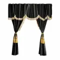 Шторы спального места с ламбрекеном и прихватами Кисти 150х115см в кабину грузовика. Блэкаут, велюр. Черный цвет с золотыми кистями-прихватами
