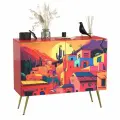 Комод-тумба Кармин 16.230.03, цвет красный/белый, 115,3х42,6х93,2 см, фасады с рисунком Бразильские домики, две дверки
