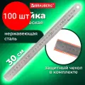 Комплект 100 шт, Линейка металлическая 30 см, BRAUBERG, европодвес, 210381