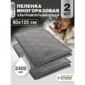 Пелёнка впитывающая многоразовая для животных премиум (комплект 2 ШТ) STEFAN (Штефан), серая я 80х120см, WP-801201-2