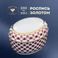 Шкатулка, туалетная коробочка. Императорский фарфоровый завод ИФЗ. Форма Овальная, рисунок Сетка-блюз. Твердый фарфор.