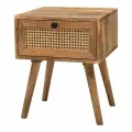 Тумбочка прикроватная из массива с ротангом, МАГРИТ, с ящиком, для спальни