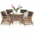 Комплект плетеной мебели Гайс MALACCA из ротанга с подушками (обеденный круглый стол + 4 кресла), искусственный ротанг, зебрано
