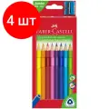 Комплект 4 шт, Карандаши цветные Faber-Castell Jumbo 10цв., трехгран., заточен., картон, европодвес, с точилкой
