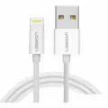 Кабель USB A - Lightning MFI Ugreen, 5В/2.4A, 480 Мбит, резиновое покрытие, 0.5 м, белый (80313)