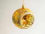 Стеклянный ёлочный шар, узорчатый, золотой, 115 мм, Елочка