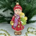 Irena-Co елочная игрушка, стекло Девочка с куклой винтаж (12,5х7х5см)