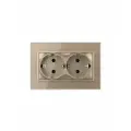 Розетка Livolo электрическая двойная 1 пост с заземлением, рамкой, защитными шторками 16A, цвет золотой Ливолотач