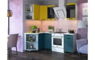 Кухонный гарнитур Техно 1,3*1,4м (Компоновка №3) Горчица софт/Ультрамарин софт (Антарес)