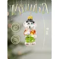 Елочная игрушка Лавка Чудес Мышка, стекло, 9см, белая, зеленая, красная