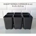 White Garden Черные высокие горшки для суккулентов и кактусов 8х11,5 см. Набор 6 штук