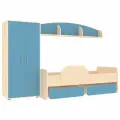 Детская стенка Л №23 Дуб Молочный Светло Синий/Голубой