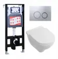 Комплект 3 в 1 инсталляция ESBANO FRAM + Унитаз подвесной Villeroy & Boch O Novo Directflush + кнопка хром матовая