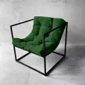 Кресло мягкое удобное для отдыха, уличное, на балкон, на веранду, в стиле лофт, минимализм, Лофтовик + Зеленый велюр