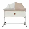 Кроватка детская для новорожденного Dearest приставная с матрасом, с москитной сеткой, с маятником, бежевый