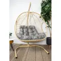 Подвесное кресло M-group для двоих с ротангом бежевое, серая подушка