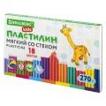Пластилин мягкий восковой BRAUBERG KIDS, 18 цветов, 270 г, со стеком, 106497