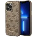 Guess чехол для iPhone 14 Pro, PU кожа 4G Script metal logo коричневый