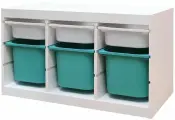 Белый стеллаж труфаст 93х44х52 см с белыми (3 шт) и бирюзовыми (3 шт) контейнерами