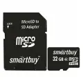2 шт. Карта памяти micro SDHC, 32 GB, SMARTBUY, 10 Мб/сек. (class 10), с адаптером, SB32GBSDCL10-01