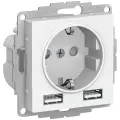 Розетка usb для зарядки Systeme Electric Atlas Design, с двумя разъёмами типа А + розетка 220в, на винтах, белый