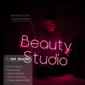 ART Studio Неоновая вывеска Beauty Studio 37х66 см для салона красоты и парикмахерской на подложке из акрила