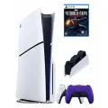 PS5 (ПС5) Игровая приставка Sony PlayStation 5 Slim с дисководом + 2-й геймпад (фиолетовый) + зарядное устройство + Игра Spider-Man: Miles Morales, 1000 ГБ
