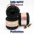 Пряжа Lana Gatto Paillettes// пряжа для вязания с пайетками// Полиэстер: 100% Цвет: 8606, Черный (3 мотка)