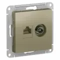 8 шт. Systeme Electric AtlasDesign Шампань Розетка двойная комп+ТВ, RJ45+TV, кат.5E, механизм, ATN000589