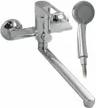 FABIA - Смеситель в ванную с длинным, плоским изливом, шаровый, с дивертором м/к на корпусе