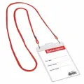 Бейдж вертикальный Brauberg, 120х90мм, прозрачный, мягкий пластик, на красном шнурке 45см, 2 карабина (235717), 20шт.
