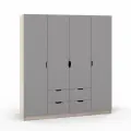 Шкаф четырехстворчатый с ящиками и штангой Есэндвич Grand 3 Лаворо 180х55х200 см (Анкор светлый/Вулканический серый)