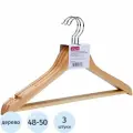 Вешалка Attache Jas с антискользящими вставками, выемками и перекладиной F6612NJ, 3 шт., натуральный