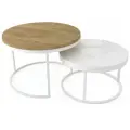 Комплект журнальных столиков, сервировочные столы Beneli эрвин, круглые, закаленное стекло, Дуб монтана/Белый, 63х63х40 см, 2 шт.