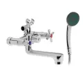 Смеситель для ванны ZEIN Z4051, короткий излив, кран-букса латунь 1/2, душевой набор, хром