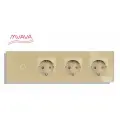 Сенсорный выключатель с розеткой 1кл. 3 розетки, 4 поста (1G+3EU) стекло299х86мм цвет золотой