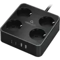 Сетевой фильтр Cablexpert Plate 4 розетки, 10А, 2xType-C PD, 20Вт, 2xUSB, 2м, черный, коробка (PLT-4-C2U2-B-2)