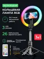 Кольцевая лампа 26 см RGB и LED, беспроводная светодиодная, на штативе 200 см, для телефона с пультом ДУ и Bluetooth