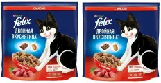 Сухой корм Felix Двойная Вкуснятина для взрослых кошек с мясом 1.3 кг 2 шт
