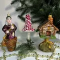 Irena-Co Набор елочных игрушек, стекло Баба Яга - 14,5х6,5х6, Избушка - 13х7,5х7, Гриб - 12х6х6