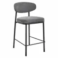 Стул кухонный полубарный со спинкой мягкий Lucas2 серый шенилл с черными металлическими ножками лофт