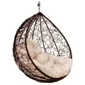 Подвесное кресло капля ротанг коричневое (без стойки), бежевая подушка