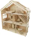 Домик Теремок №8-2, для кукол 15-30см, 3 этажа, дерево, бежевый