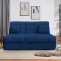 Диван кровать Пафос с подушками (синий) для отдыха и сна, механизм аккордеон, без подлокотников, велюр, 145х200 см
