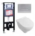 Комплект 3 в 1 инсталляция ESBANO FRAM + Унитаз подвесной Villeroy & Boch O Novo Directflush + кнопка хром матовая