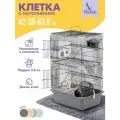 Клетка для грызунов, PetTails, разборная, шаг прута 10,5мм, 42*30*h63,5см, 3 этажа (+полка-домик, колесо, миска, 2 пласт. домика) серая