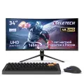 Монитор Reletech G34WQ, 34, игровой, изогнутый, разрешение 21: 9,3440x1440 UHD, 165 Гц, HDMIx2, DPx2, 1500R, 85% sRGB