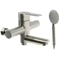 Смеситель для ванны ZEIN ZS5, короткий излив, с душевым набором, нержавеющая сталь, сатин, 7603611