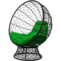 Кресло M-group кокос на подставке с ротангом чёрное, зелёная подушка