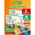 Пластилин для лепки детский набор 2 штуки по 18 цветов большой, мягкий для малышей, классический в школу, 720 грамм, 2 стека, Brauberg Kids, 881059